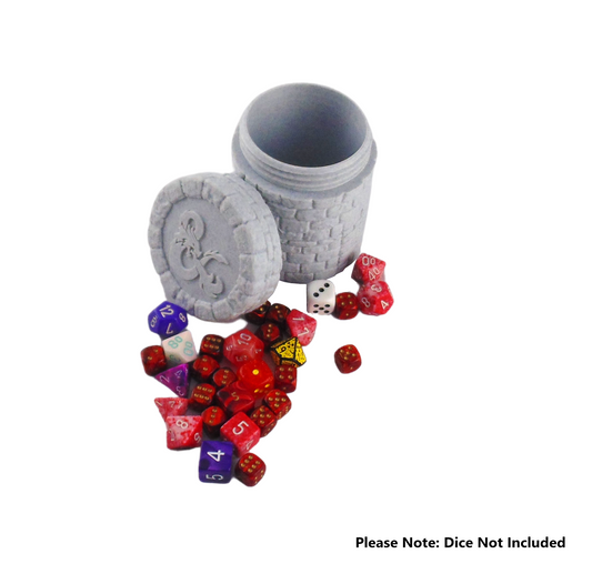 Stone Tower Dice Container With Screw-On Lid, For Dungeons & Dragons Or Any RPG